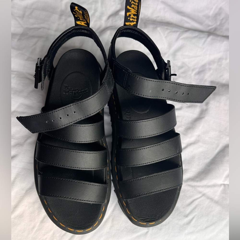 Dr. Martens Blaire Quad Platform Sandals Black Leather Straps Size 8